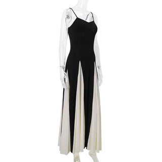 V neck patchwork contrast cami maxi dress
