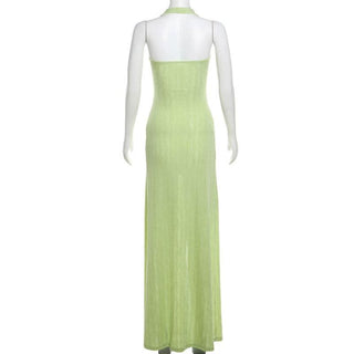 Halter hollow out high slit ruched cut out maxi dress