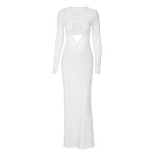 Long sleeve hollow out ruched cut out maxi dress