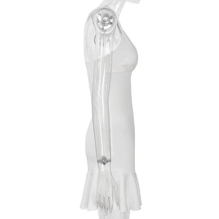 V neck ruffle backless irregular solid cami dress