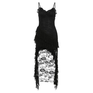 Lace ruffle flower pattern cami midi dress
