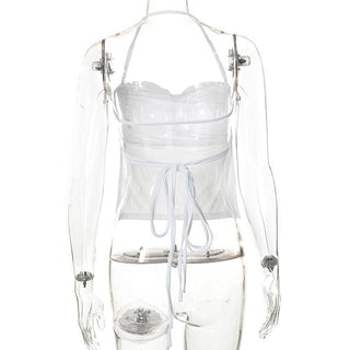 Halter cowl neck backless self tie solid top