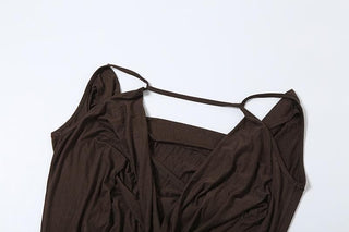 Cowl neck belt backless cami mini dress