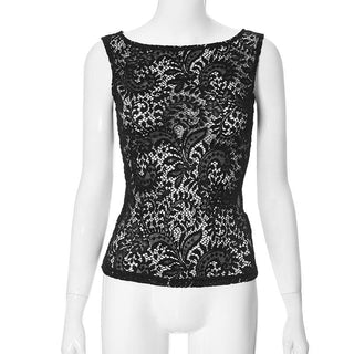 Lace see through round neck solid top