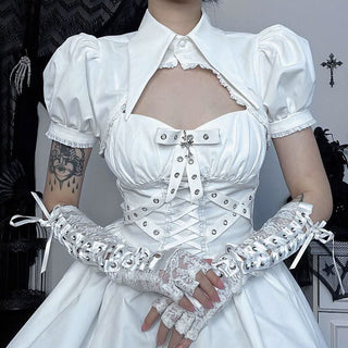 Puff sleeve solid button shrug top