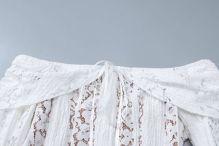 Off shoulder long sleeve lace bowknot mini dress