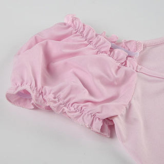 Short puff sleeve hollow out bowknot cut out top