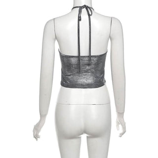 Self tie halter flower applique backless top