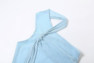 Halter mesh backless glitter ruched top