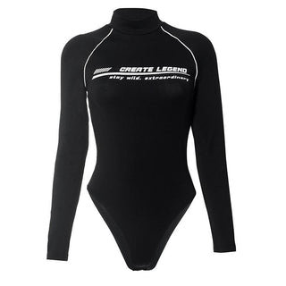 Long sleeve high neck button contrast bodysuit
