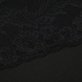 Long sleeve lace hem square neck solid top