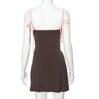 Ruched bowknot contrast cami mini dress