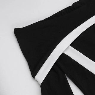 Long sleeve off shoulder contrast backless maxi dress