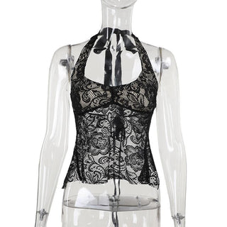 Halter backless lace flower pattern solid top