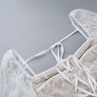 Long flared sleeve contrast zip-up lace self tie maxi dress-final-sale