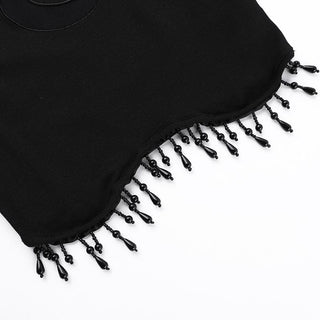 Sleeveless high neck moon pattern beaded crop top