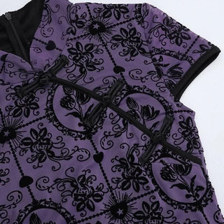 Short sleeve high neck print high slit button midi dress-final-sale