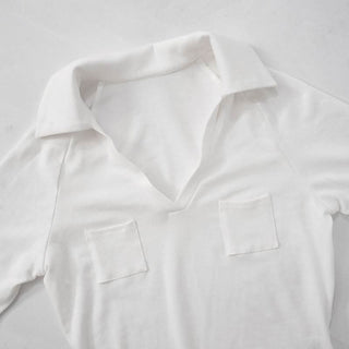 Turnover collar long sleeve mesh 2 piece top