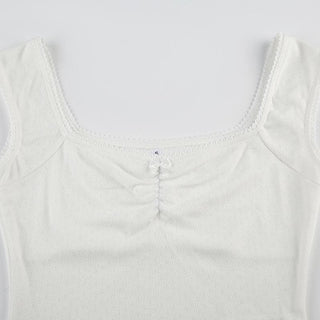Cap sleeve ribbed bowknot textured lace hem top