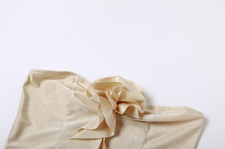 Flower applique solid ruffle irregular backless tube mini skirt set