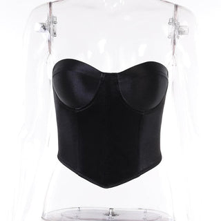 Satin sweetheart neck smocked solid backless tube crop top