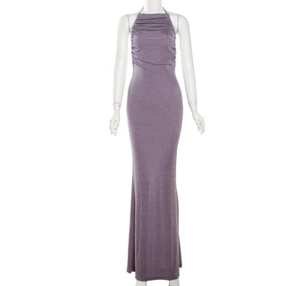 Halter ruched backless maxi dress