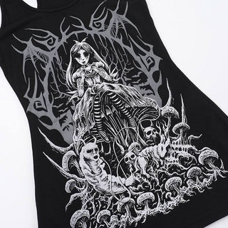 U neck abstract skull pattern tank mini dress