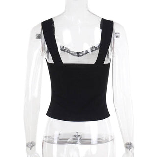 Bowknot v neck lace hem ribbed tank top