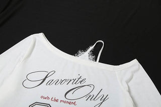 One shoulder long sleeve "33" print top