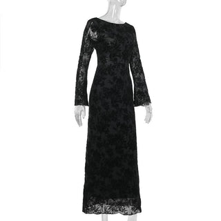 Round neck long sleeve self tie flower print maxi dress