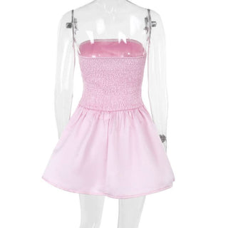 Smocked ruched satin solid tube mini dress