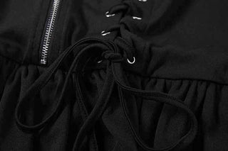 Lace up zip-up ruffle cami mini dress