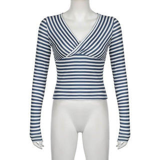 Striped v neck long sleeve top