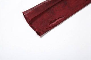 Hoodie cowl neck irregular gloves sheer mesh top