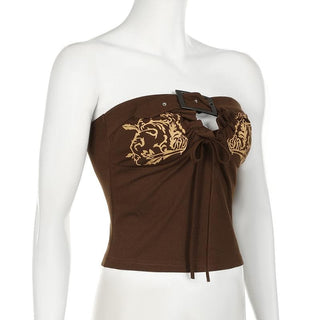 Buckle backless print tube top