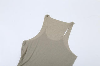 U neck sleeveless irregular solid tank top