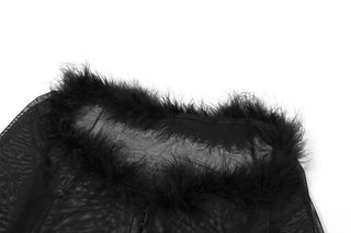 Feather v neck mesh long sleeve button mini dress