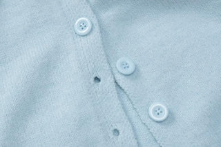 Button knitted solid long sleeve turnover collar mini skirt set-final-sale