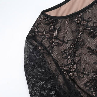 Crewneck long sleeve lace hollow out cut out maxi dress