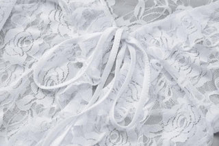 Long flared sleeve ruffle lace see through mini dress