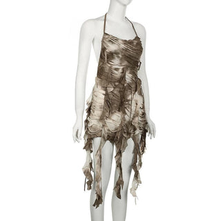 Halter tie dye ruffle backless cami mini dress
