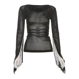 Long sleeve mesh glitter top