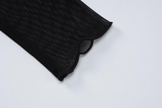 Long sleeve sheer mesh feather ruffle backless mini dress