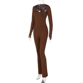 U neck long sleeve solid shrug 2 piece cami jumpsuit