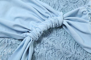 Long sleeve lace patchwork ruched mini dress