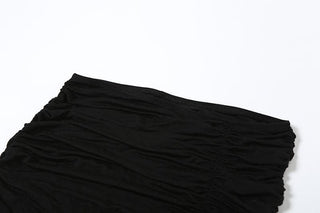 Mesh ruffle ruched slit solid maxi skirt