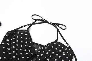 Halter polka dot ruffle chiffon 2 piece see through top