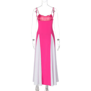 Sweetheart neck patchwork backless cami maxi dress