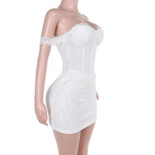 Sweetheart neck off shoulder bustier lace mini dress