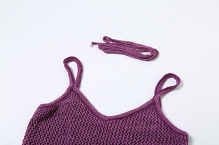 U neck knitted hollow out solid cami cut out top